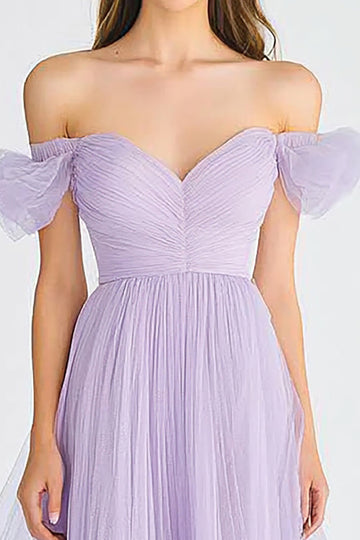 Off The Shoulder Lilac A Line Tulle Formal Dress